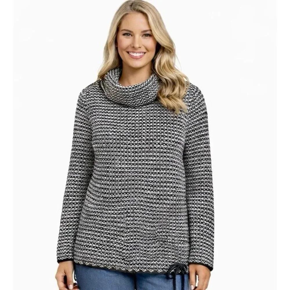 Talbots black andโwhite textured Cowlneck sweater